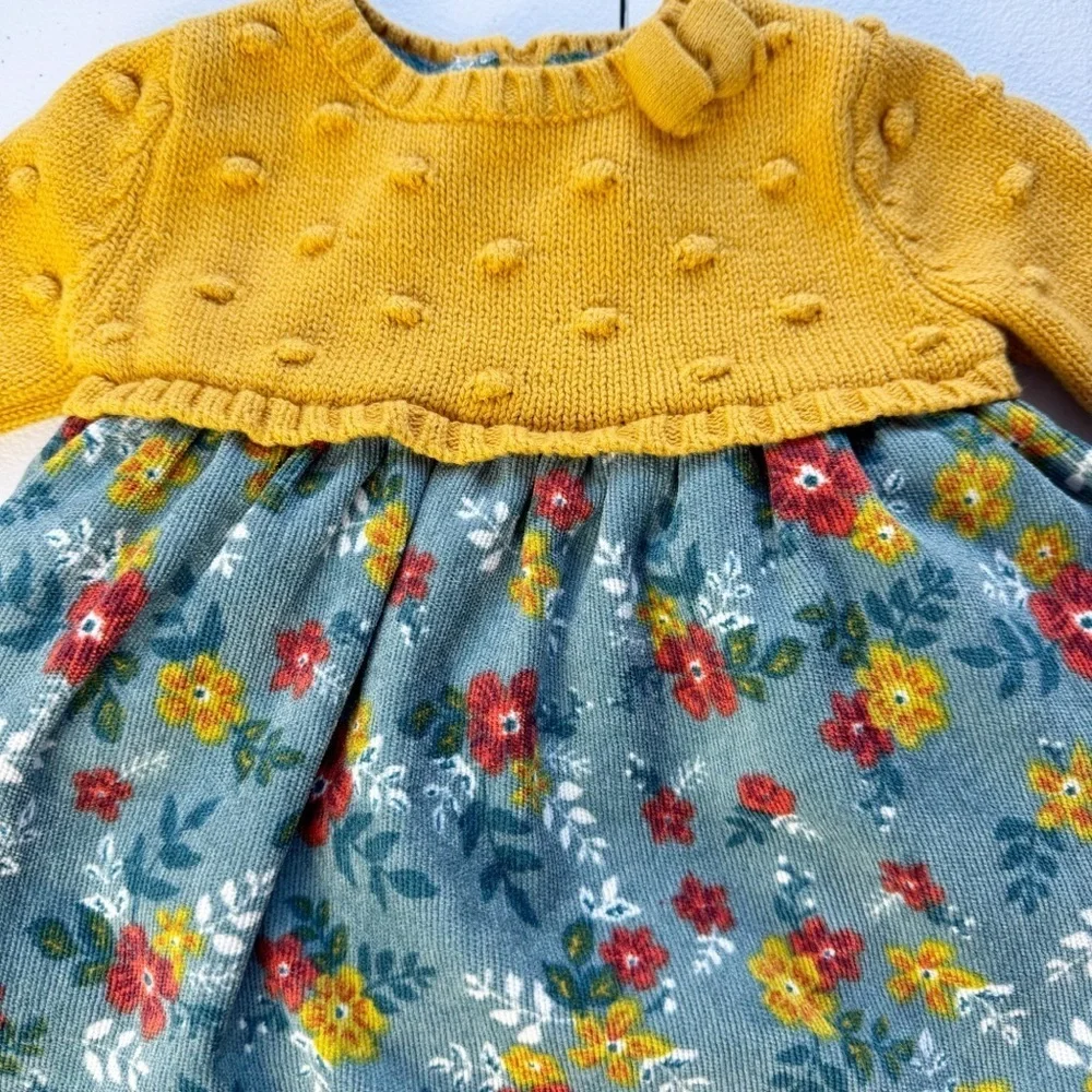 Cupcakes and Cashmere Mustard and Green Floral Lined Sweater Dress 0-3 Months